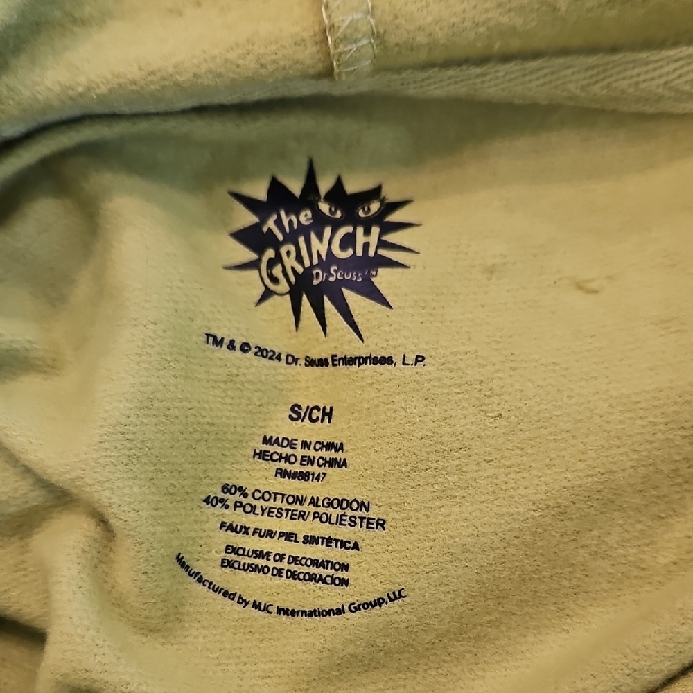 The Grinch Dr. Seuss Lime Green Hoodie Pullover Size Small - Picture 7 of 7